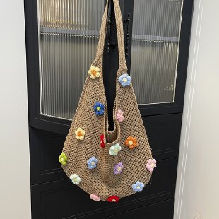 Damen modische Netz-Beuteltasche mit bunten Blumen-Applikationen Nord Taschen