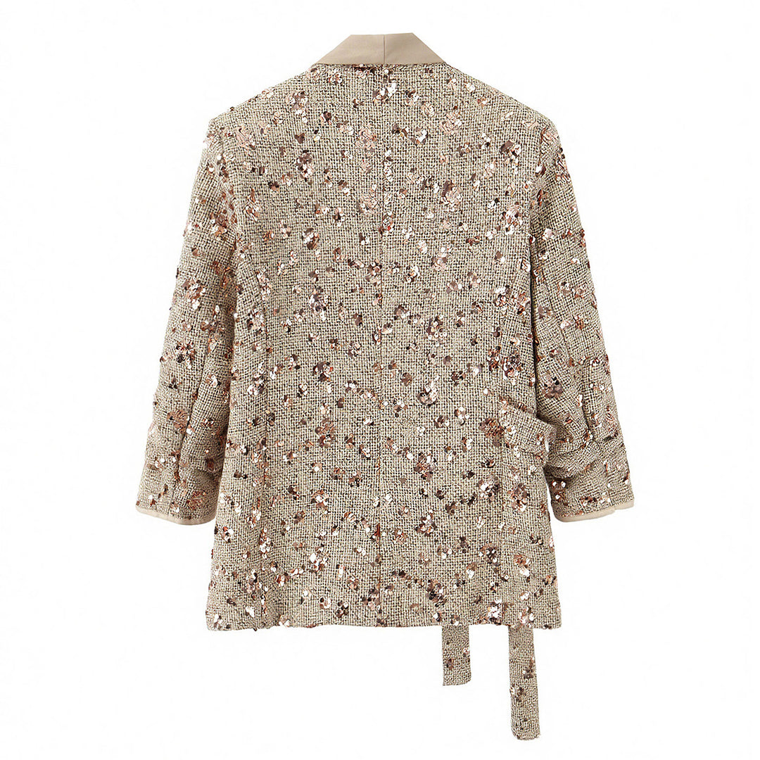 Damen Zweiteiliges Bouclé‑Wickelblazer und High‑Waist Palazzo‑Hosen Set Nord Taschen