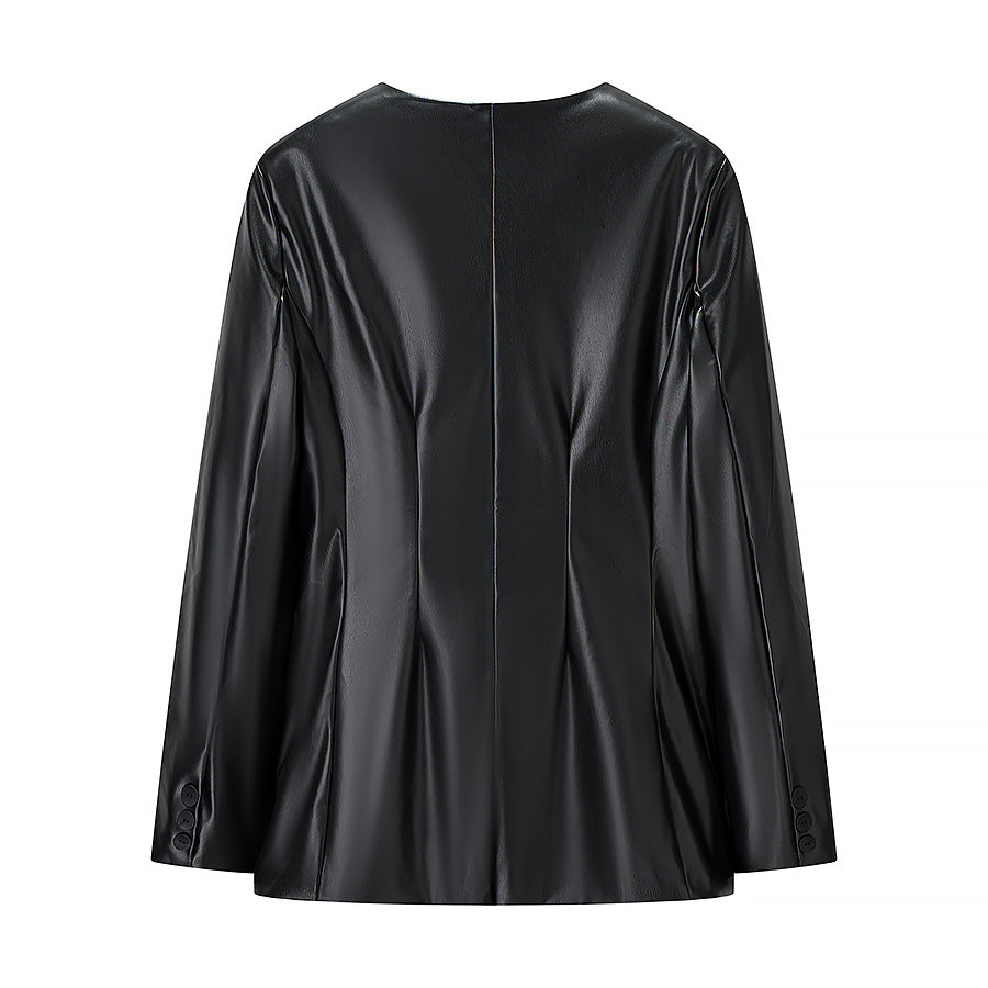 Damen Taillierter Kunstleder-Blazer mit Single-Button und konturierter Silhouette Nord Taschen