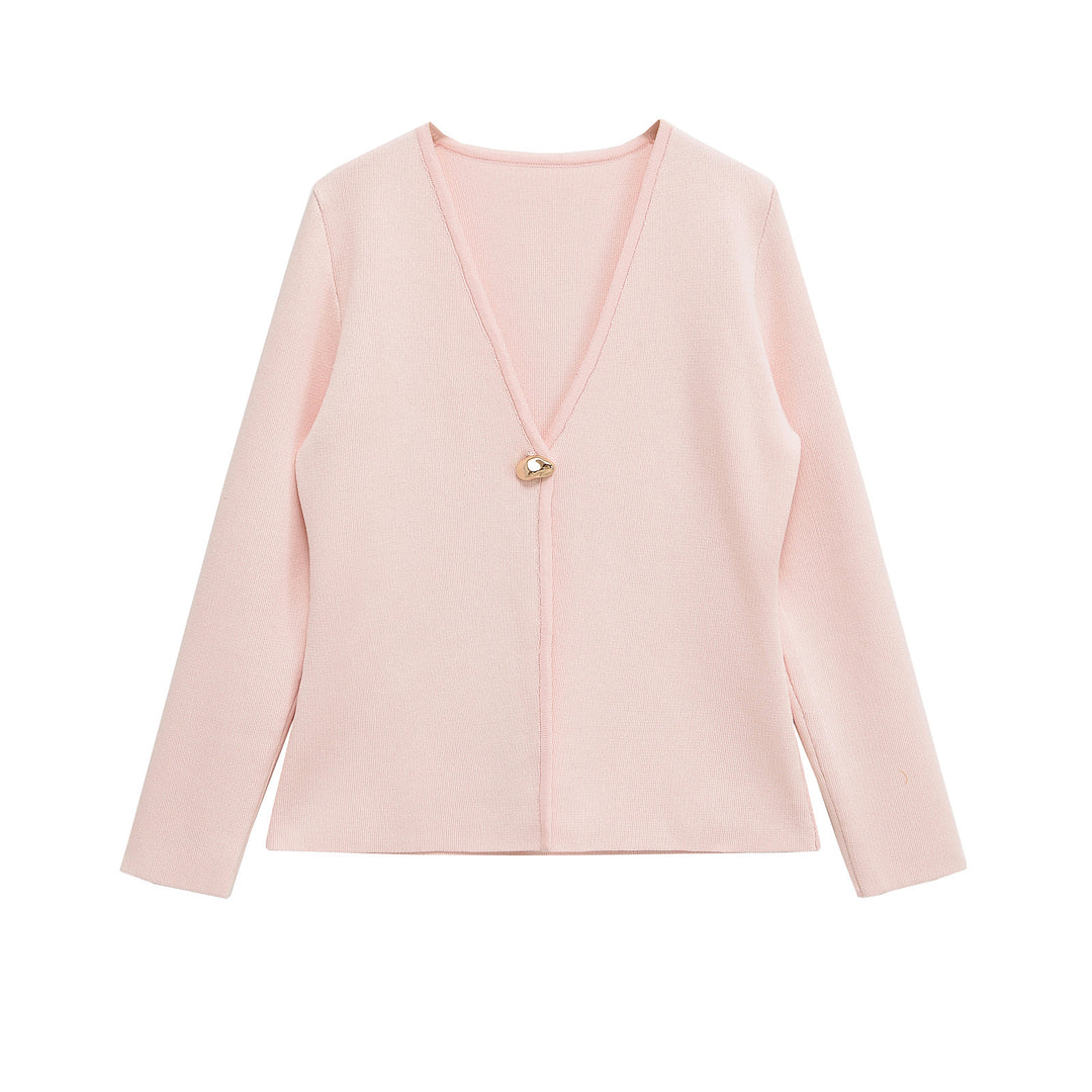 Damen Feiner V‑Ausschnitt-Cardigan mit Schmuckknopf und kastiger Silhouette Nord Taschen
