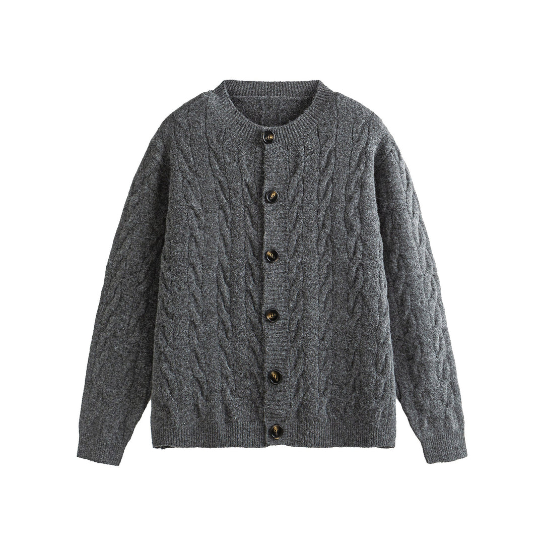 Damen Grobgestrickte Cardiganjacke mit Zopfstrick und Knopfleiste Nord Taschen