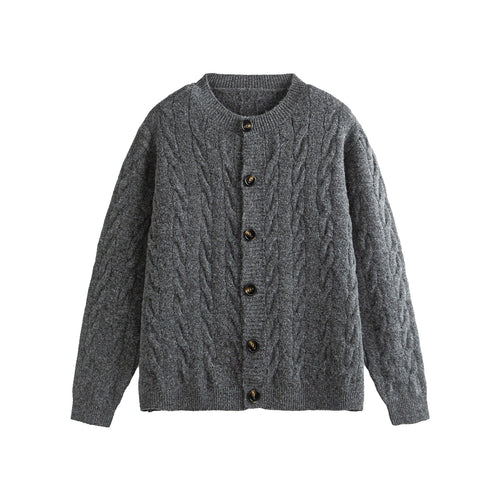 Damen Grobgestrickte Cardiganjacke mit Zopfstrick und Knopfleiste Nord Taschen
