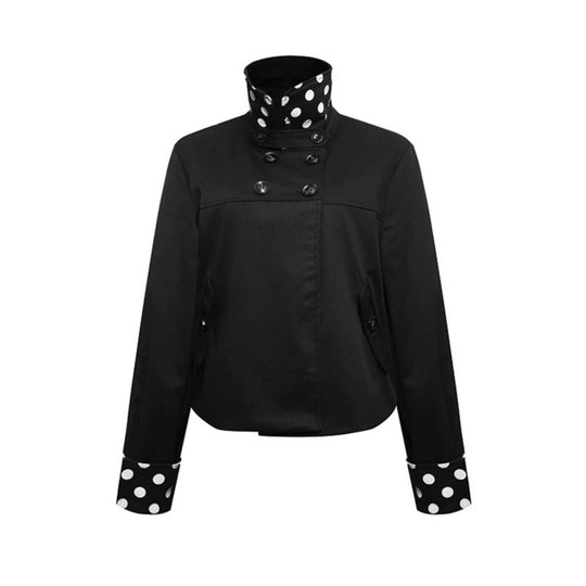 Damen Kurze Double-Breasted Jacke mit Stehkragen und Polka‑Dot-Futter Nord Taschen