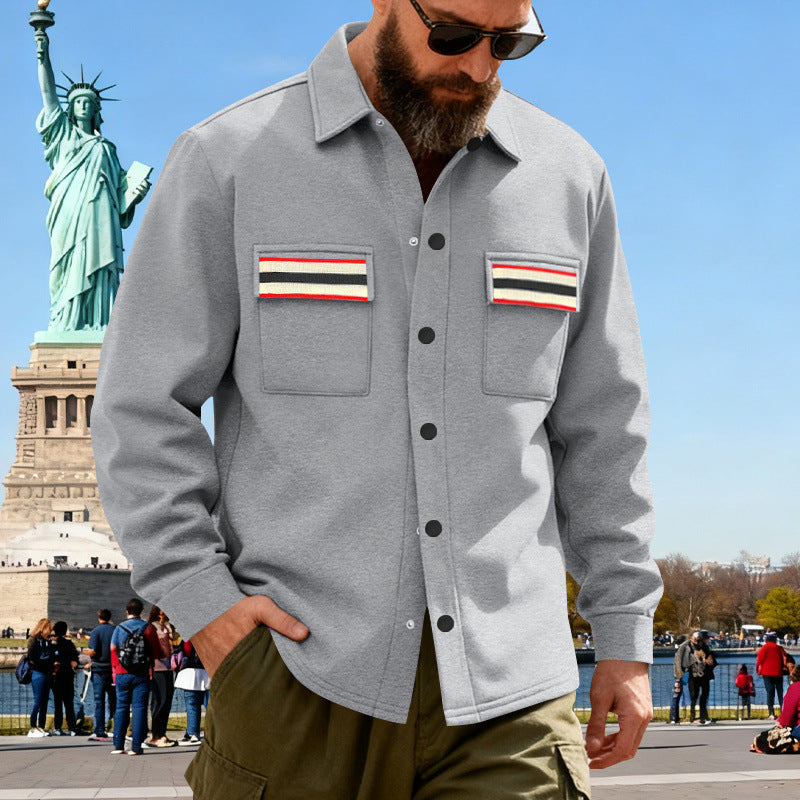 Herren Overshirt-Jacke aus schwerem Baumwollmix mit Brusttaschen und Kontraststreifen Nord Taschen