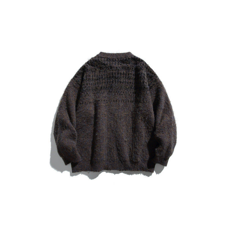 Damen Grobgestrickte Oversize-Strickjacke in Mohair‑Optik mit Rundhalsausschnitt und Knopfleiste Nord Taschen