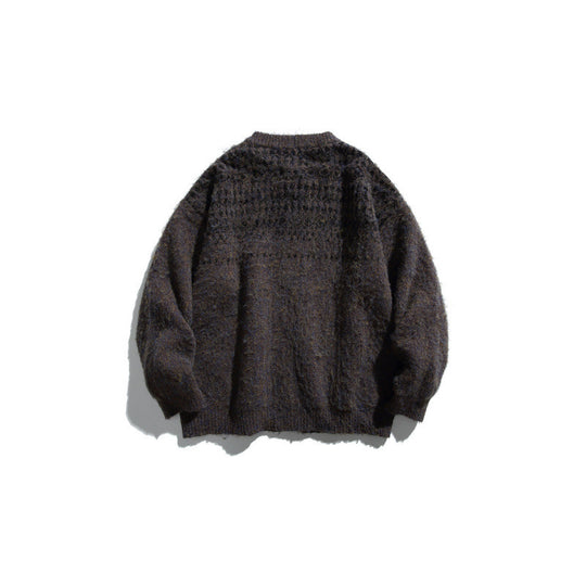 Damen Grobgestrickte Oversize-Strickjacke in Mohair‑Optik mit Rundhalsausschnitt und Knopfleiste Nord Taschen