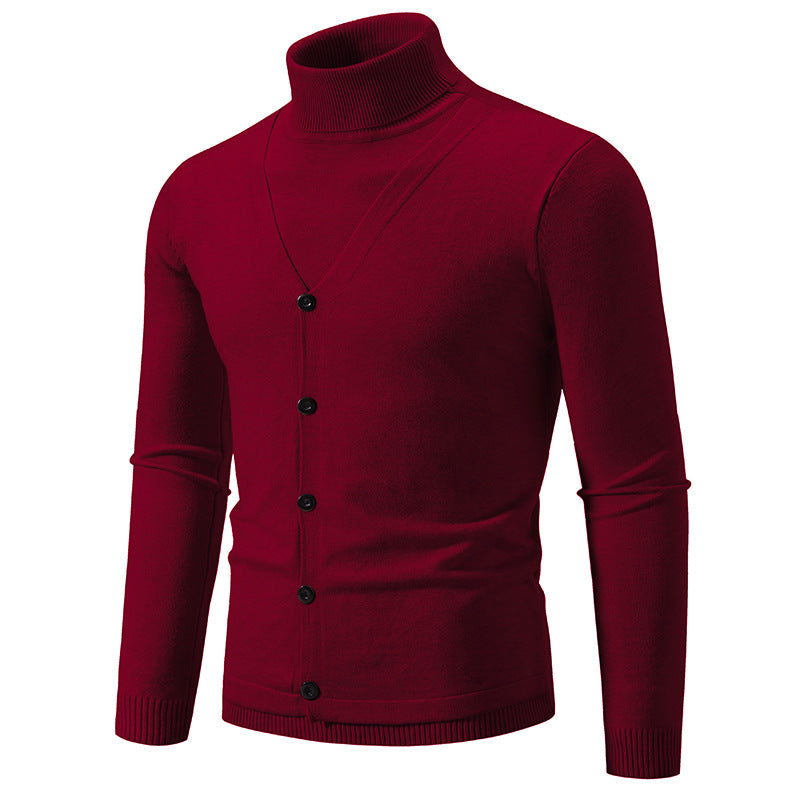 Herren Feiner Rollkragenpullover mit dekorativer Knopfleiste und schmaler Silhouette Nord Taschen