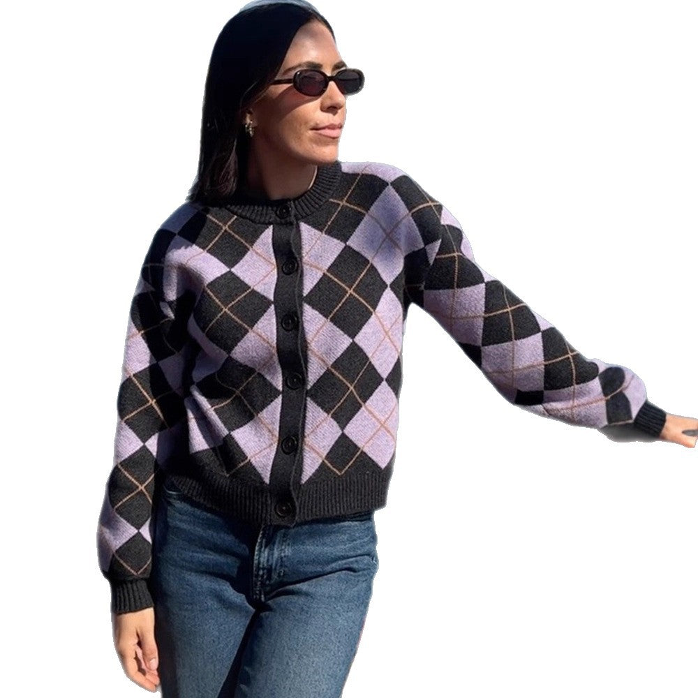 Damen Argyle-Strickjacke mit kastiger Silhouette und großer Knopfleiste Nord Taschen