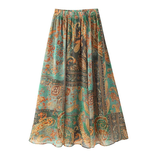 Damen Fließender Maxi‑Rock mit Paisley‑Print und elastischem Bund Nord Taschen