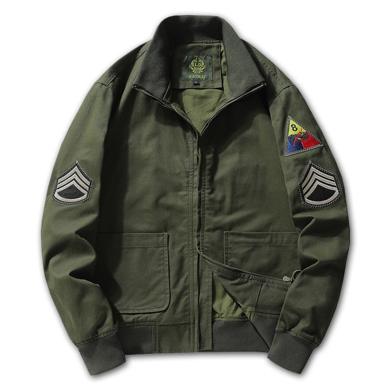 Herren Military-inspirierte Field-Bomberjacke mit Abzeichen, gerippten Bündchen & Zwei-Wege-Reißverschluss Nord Taschen