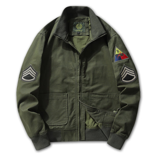 Herren Military-inspirierte Field-Bomberjacke mit Abzeichen, gerippten Bündchen & Zwei-Wege-Reißverschluss Nord Taschen
