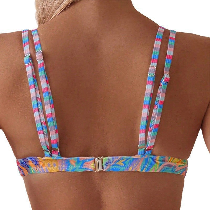 Damen Triangel-Bikinioberteil mit floralem Muster und kontrastierenden Trägern Nord Taschen