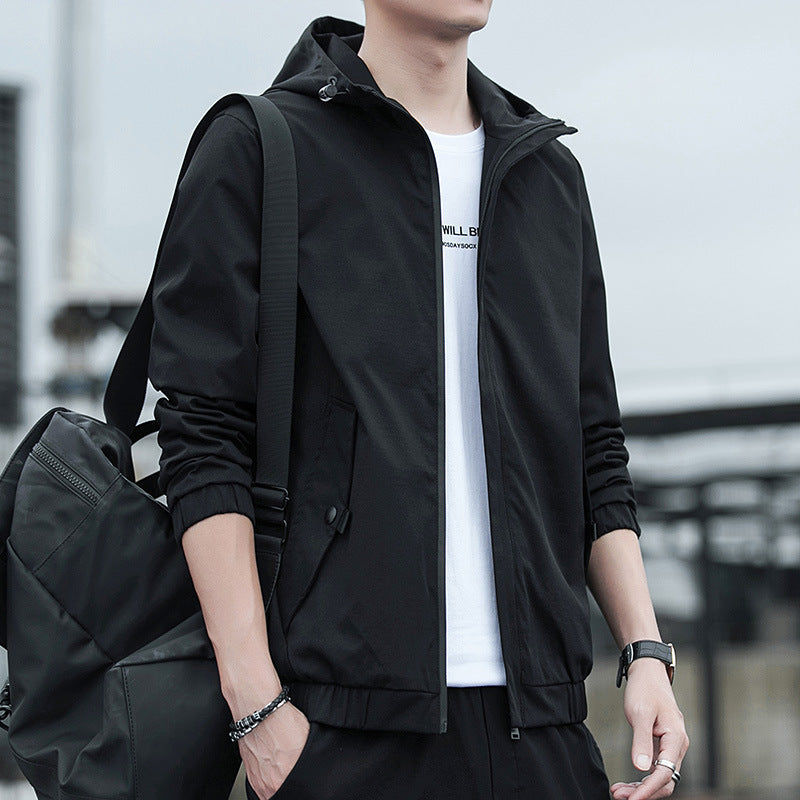 Herren Leichter Kapuzen-Windbreaker im Urban-Minimalstil mit verdecktem Reißverschluss und elastischen Bündchen Nord Taschen