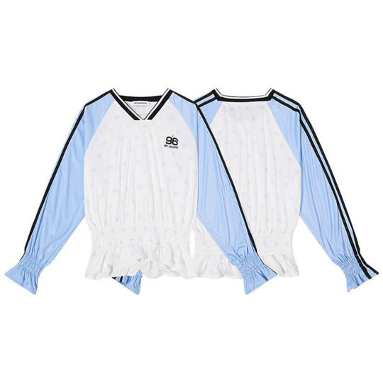 Damen Sportives Langarmshirt mit Raglanärmeln, gesmoktem Taillenbund und V-Ausschnitt Nord Taschen