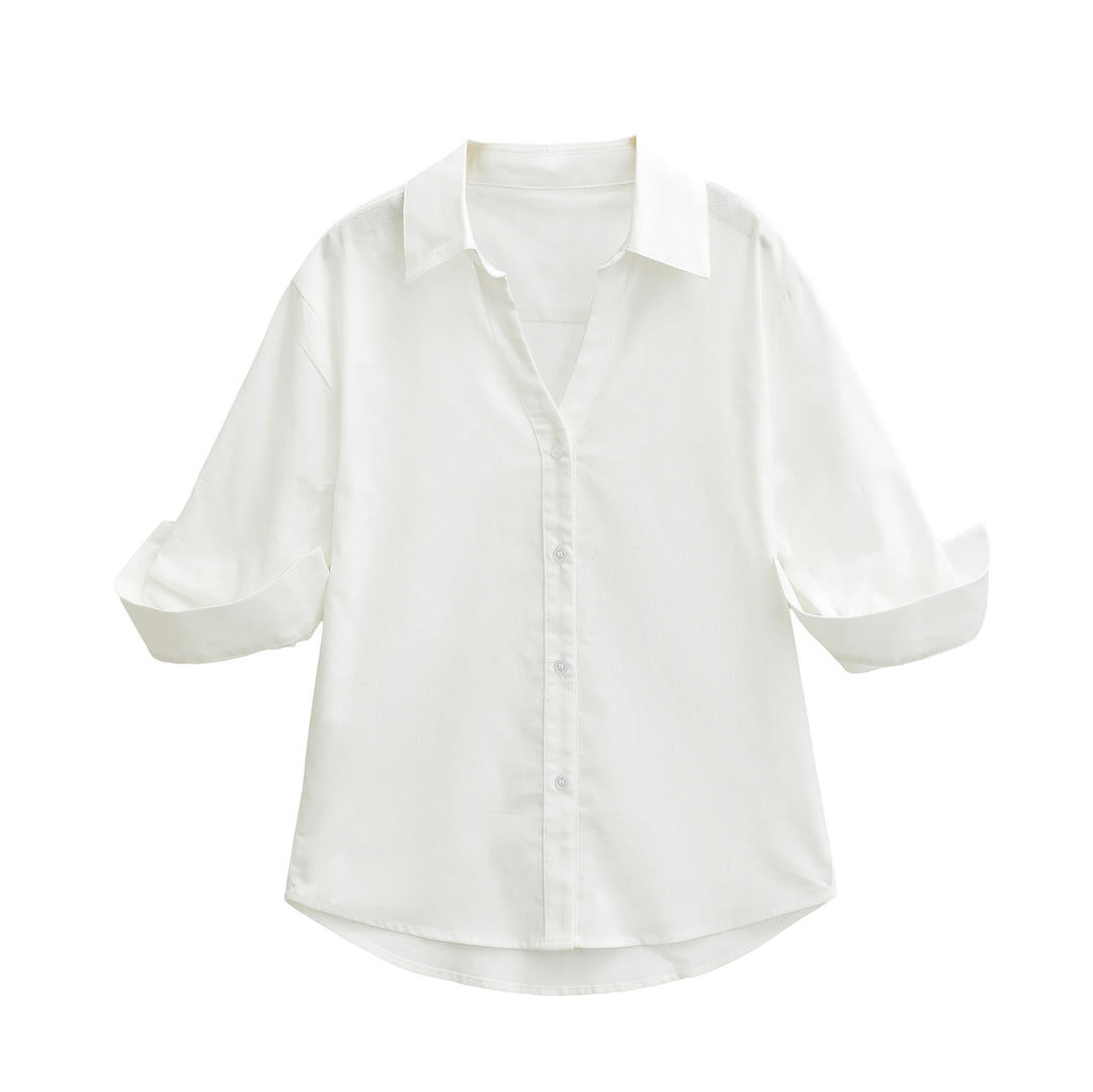 Damen Leichte Oversize Leinenoptik-Bluse mit Kentkragen und krempelbaren Ärmeln Nord Taschen
