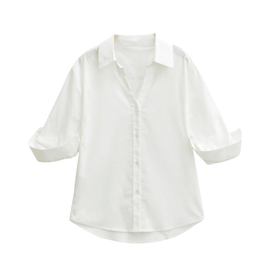 Damen Leichte Oversize Leinenoptik-Bluse mit Kentkragen und krempelbaren Ärmeln Nord Taschen