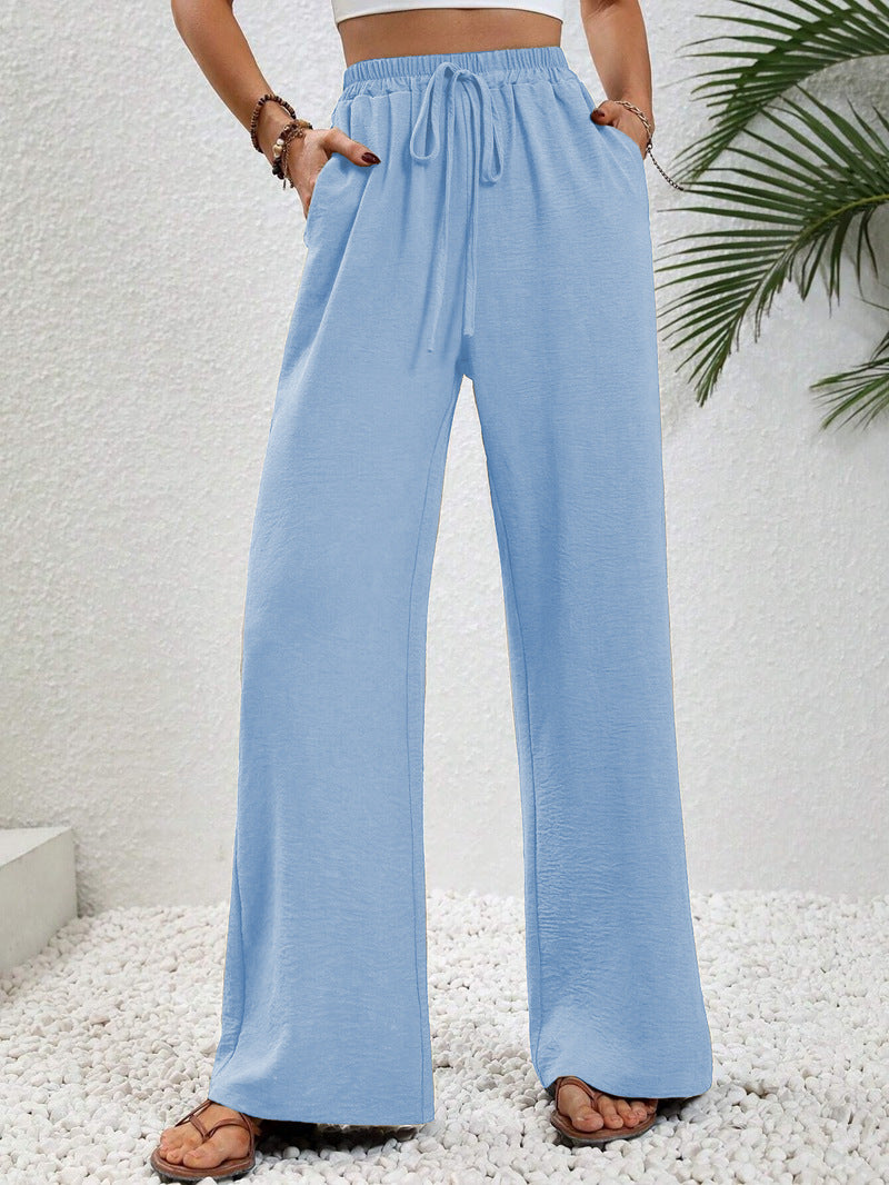 Damen Weite Palazzohose mit hohem Elastikbund, Kordelzug und Eingrifftaschen Nord Taschen