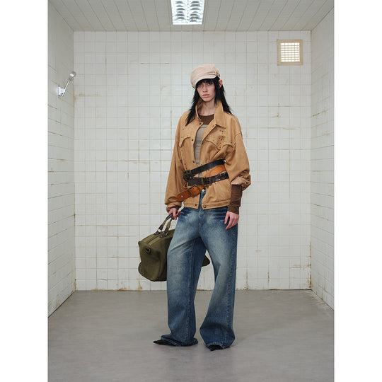 Damen Kurz geschnittene Wildleder‑Optik Blousonjacke mit Western‑Yoke und Nietenapplikation Nord Taschen