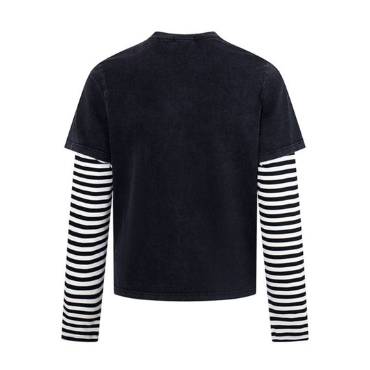 Damen Lagen-Langarmshirt mit gestreiften Unterärmeln und Vintage-Engel-Print Nord Taschen