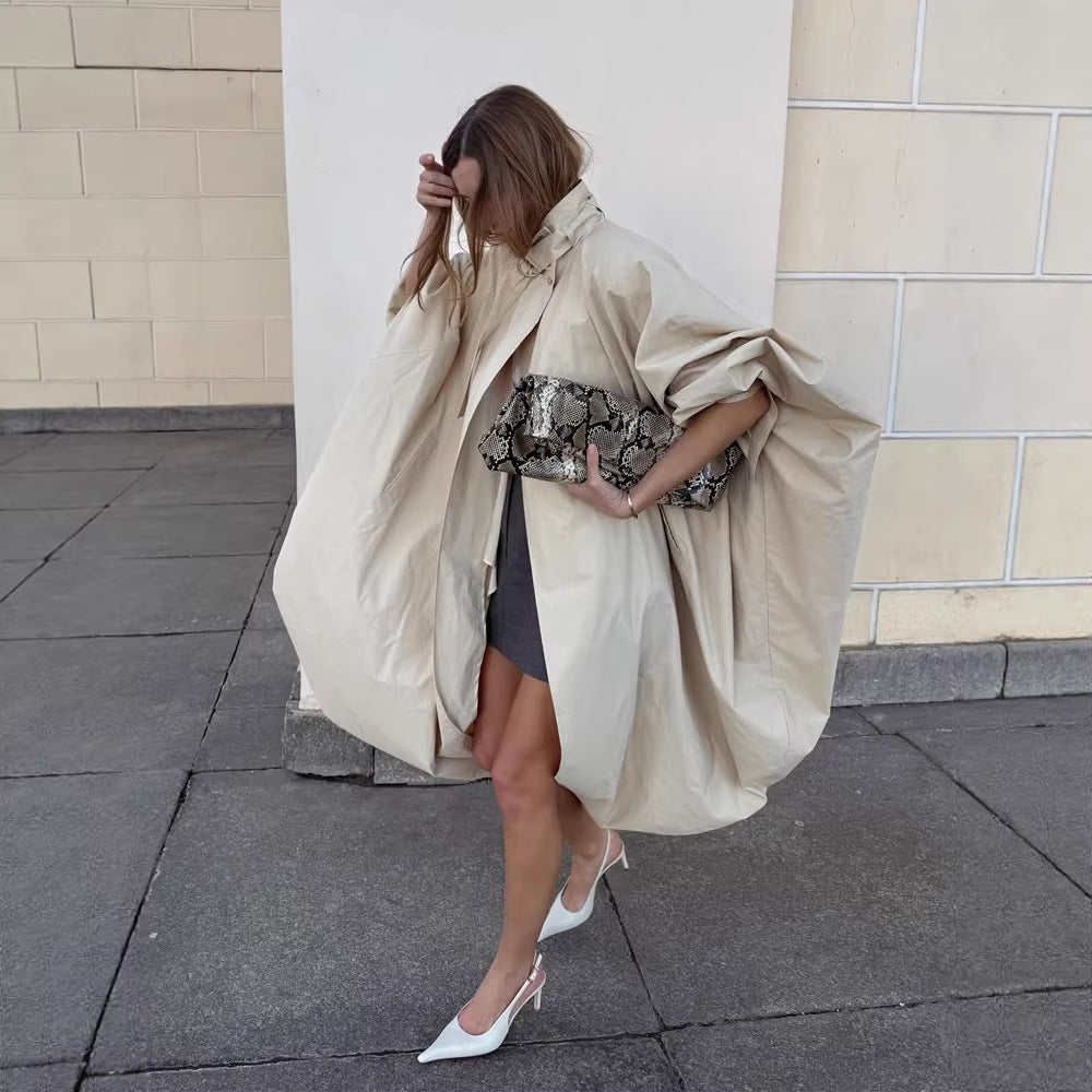 Damen Oversize-Cape-Mantel mit Stehkragen und ballonförmiger Silhouette Nord Taschen