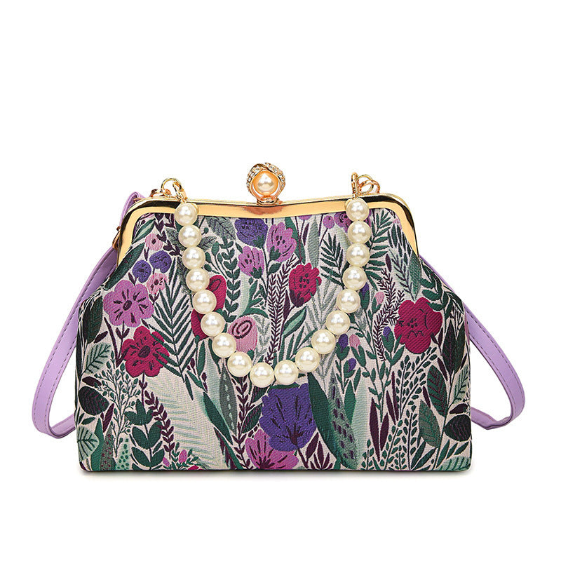 Damen elegante Umhängetasche mit floralem Design und Perlenakzenten Nord Taschen