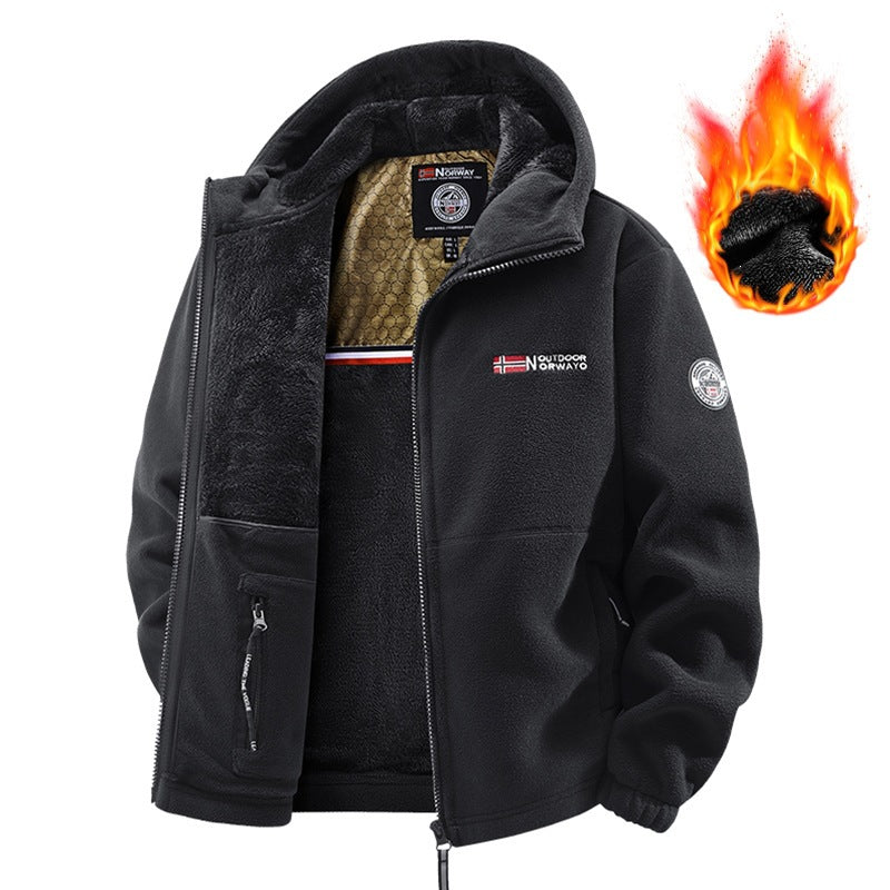 Herren Polar-Fleece Thermo-Outdoorjacke mit Teddy-Innenfutter und Stehkragen Nord Taschen