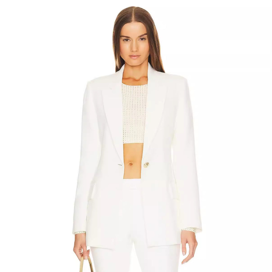 Damen Zweiteiliger Tailoring‑Anzug mit tailliertem Ein‑Knopf‑Blazer und ausgestellter Schlaghose Nord Taschen