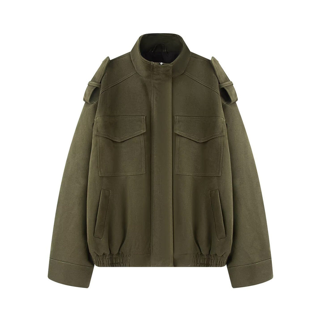 Damen Wollmix-Blouson mit Schulterklappen, aufgesetzten Brusttaschen und elastischem Saum Nord Taschen