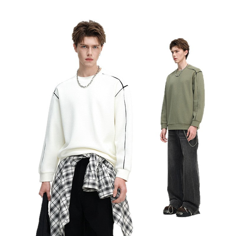 Herren Oversize Rippstruktur-Langarmshirt mit Kontrastnähten Nord Taschen