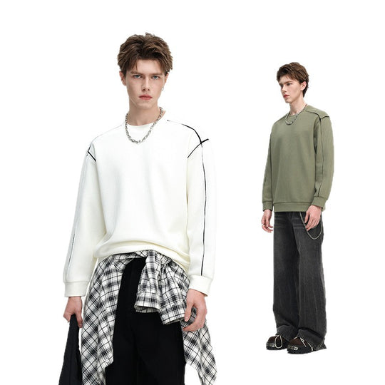 Herren Oversize Rippstruktur-Langarmshirt mit Kontrastnähten Nord Taschen