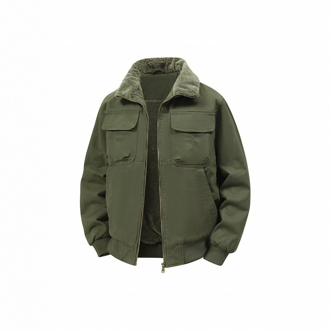 Herren Thermo‑Bomberjacke mit durchgehendem Reißverschluss, Sherpa‑Kragen und Utility‑Taschen Nord Taschen