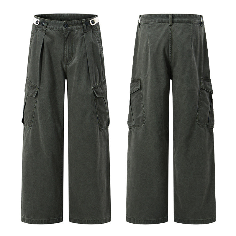 Damen Weit geschnittene Cargo-Palazzohose aus gebürstetem Baumwoll-Twill mit tiefem Schritt und aufgesetzten Klappentaschen Nord Taschen