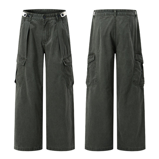 Damen Weit geschnittene Cargo-Palazzohose aus gebürstetem Baumwoll-Twill mit tiefem Schritt und aufgesetzten Klappentaschen Nord Taschen