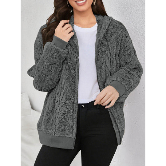 Damen Kapuzen-Teddyjacke mit Reißverschluss, weichem Plüsch und elastischem Bündchen Nord Taschen