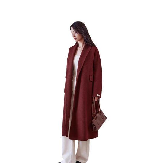 Damen Oversized Wollmantel mit klassischem Reverskragen Nord Taschen