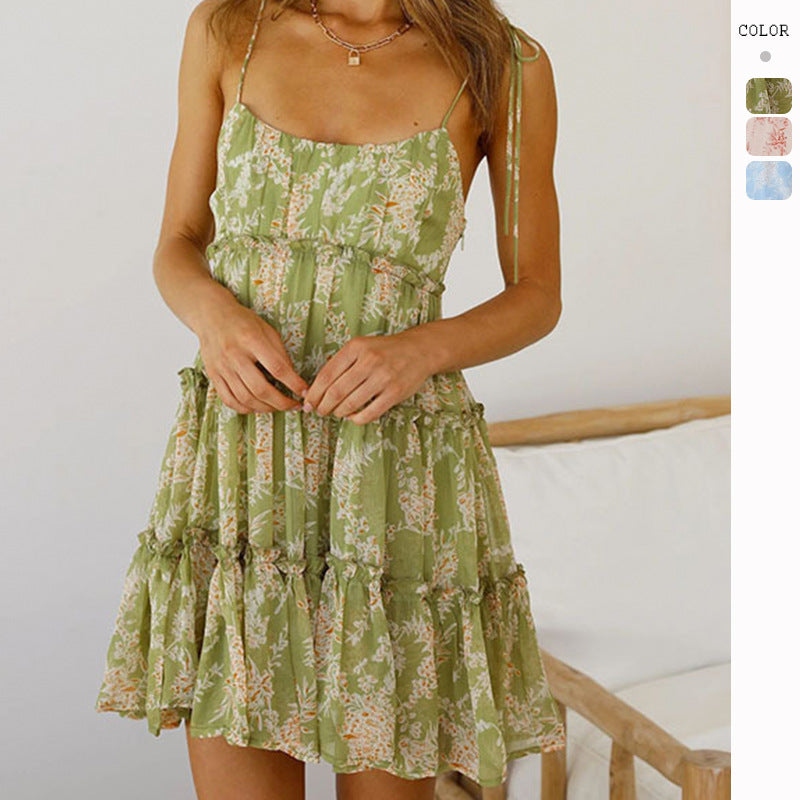Damen Sommerliches Volantkleid mit feinem Blumendruck und verstellbaren Trägern