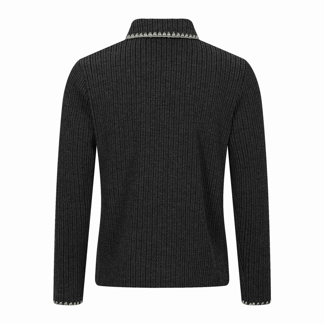 Herren Gerippter Polokragen-Pullover mit Ziernaht und Knopfleiste Nord Taschen