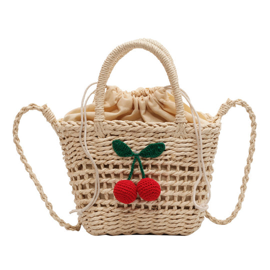 Damen Jute-Tasche mit verspieltem Kirschmuster und handgefertigten Details Nord Taschen