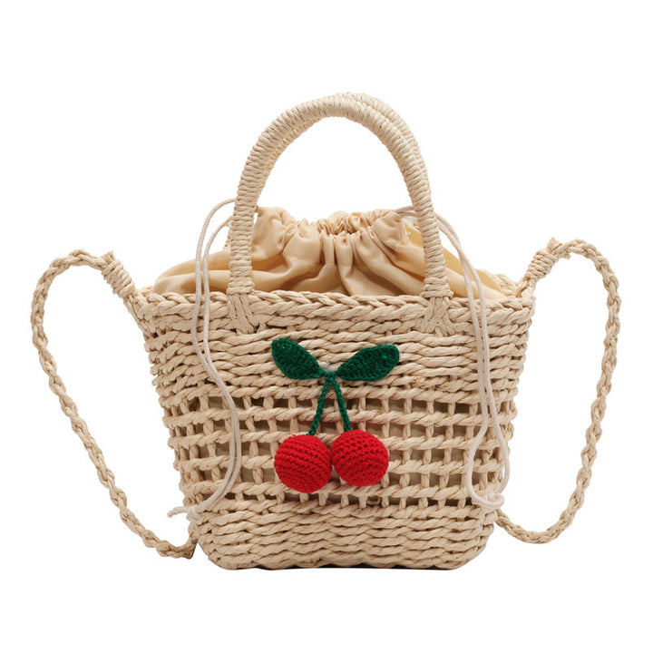 Damen Jute-Tasche mit verspieltem Kirschmuster und handgefertigten Details Nord Taschen