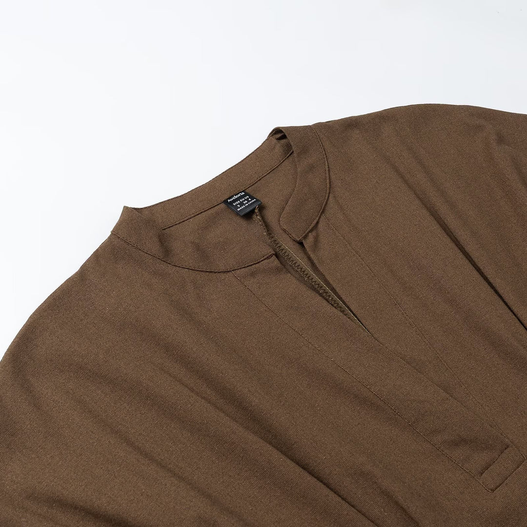 Damen A-Linien Midikleid mit Stehkragen, tailliertem Gürtel und kastigen Kurzärmeln Nord Taschen
