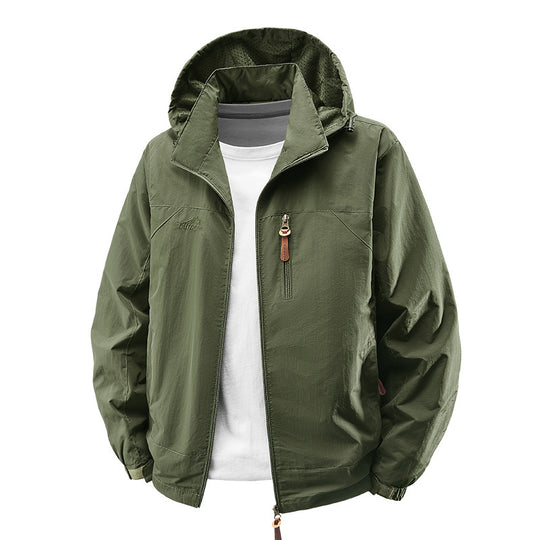 Herren Wasserabweisende ultraleichte Windjacke mit Kapuze, Reißverschluss und Brusttasche Nord Taschen