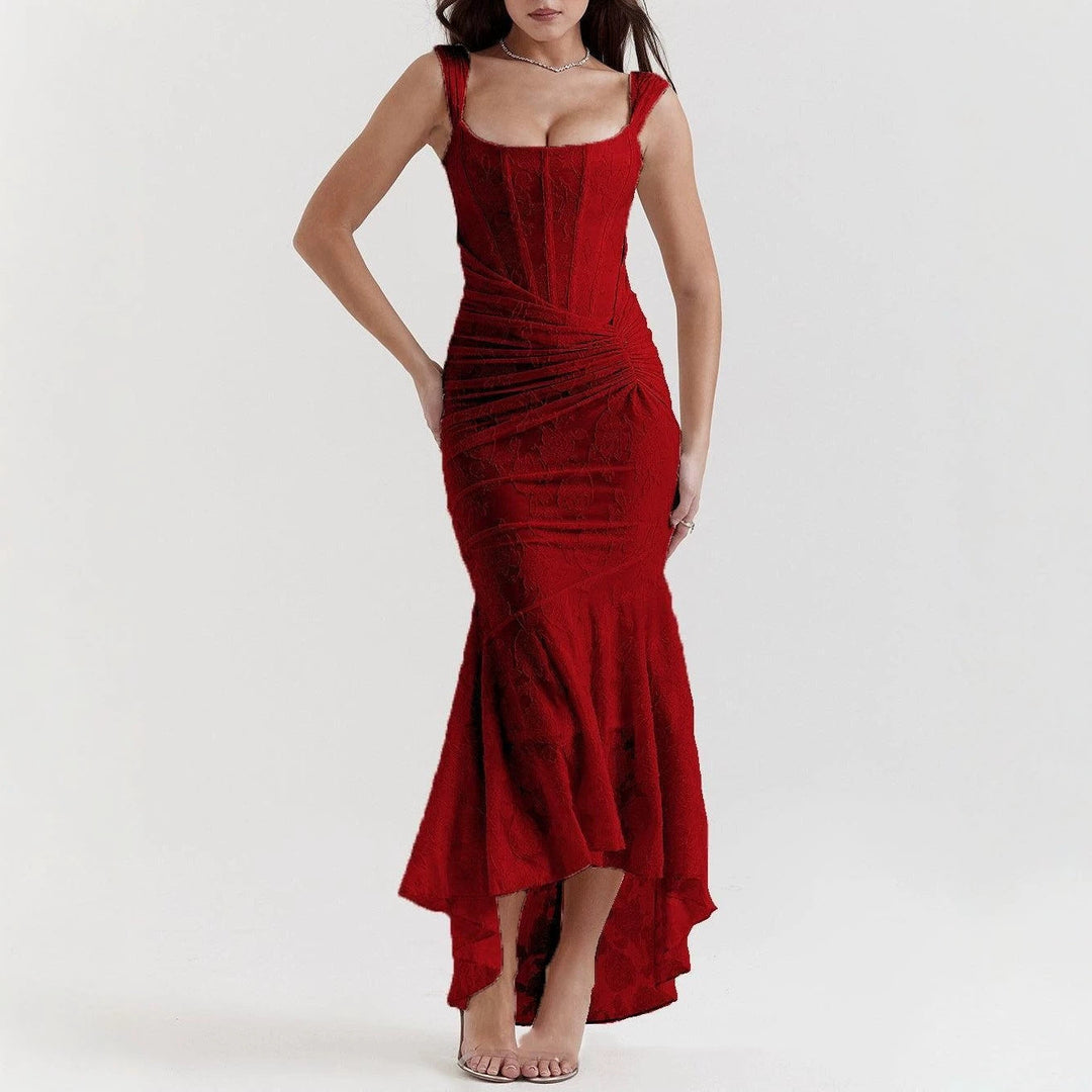 Damen nan eng anliegendes Korsett-Abendkleid mit integrierten Stäbchen, geraffter Wickelpassform und floraler Jacquardstruktur - Vittorelli