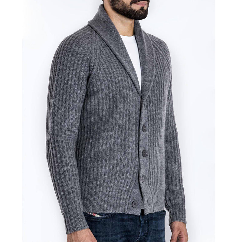 Herren Rippstrick-Cardigan mit Schalkragen und durchgehender Knopfleiste Nord Taschen