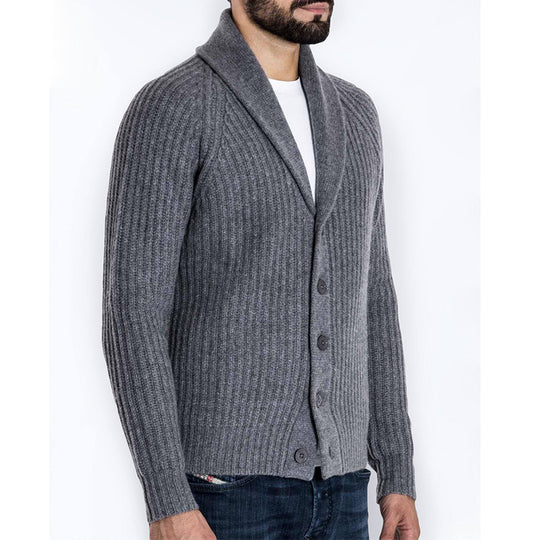Herren Rippstrick-Cardigan mit Schalkragen und durchgehender Knopfleiste Nord Taschen