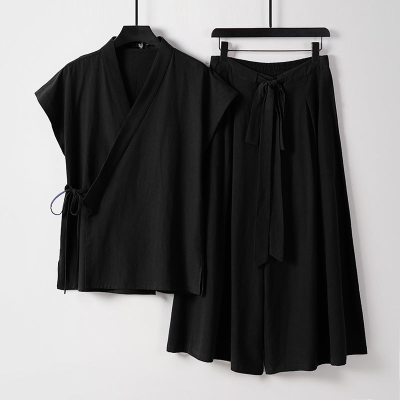 Damen Kimono-Loungewear-Set mit Wickeloberteil und weiter Palazzo-Hose Nord Taschen