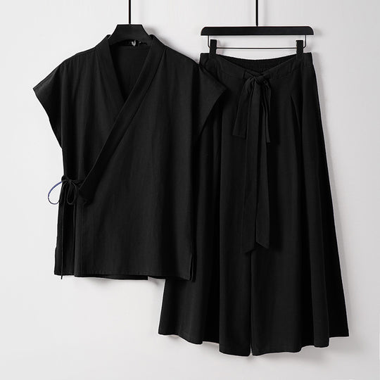 Damen Kimono-Loungewear-Set mit Wickeloberteil und weiter Palazzo-Hose Nord Taschen