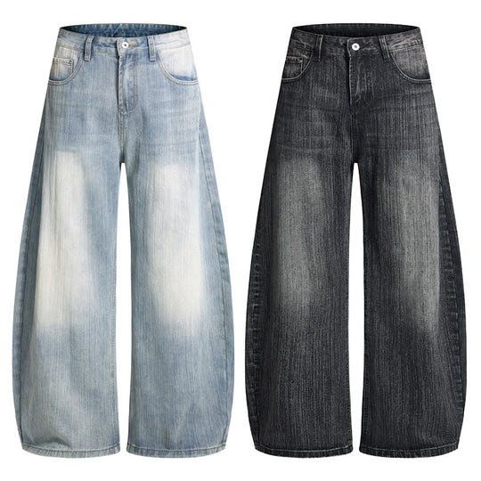 Herren Weite Vintage-inspirierte Denim‑Palazzohose mit verlängerter Saumlage und soften Bleach‑Effekten Nord Taschen