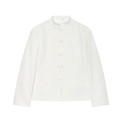 Damen Kurzjacke im Mandarin-Stil mit chinesischen Knotenverschlüssen und geradem Schnitt Nord Taschen