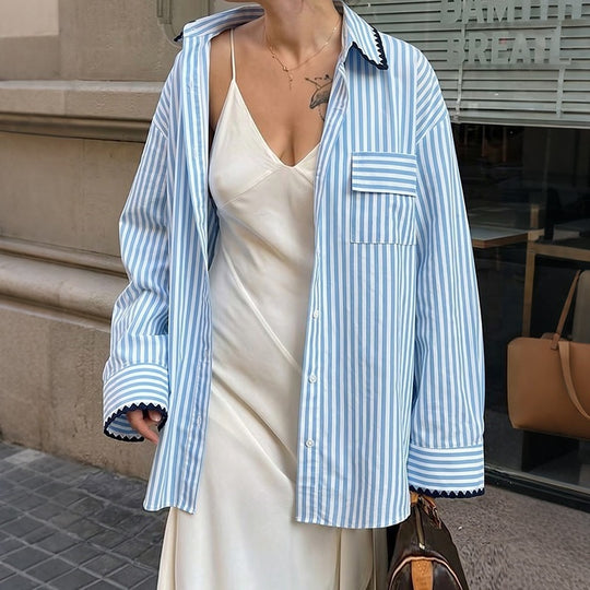 Damen Lässige Bluse mit Streifen Nord Taschen