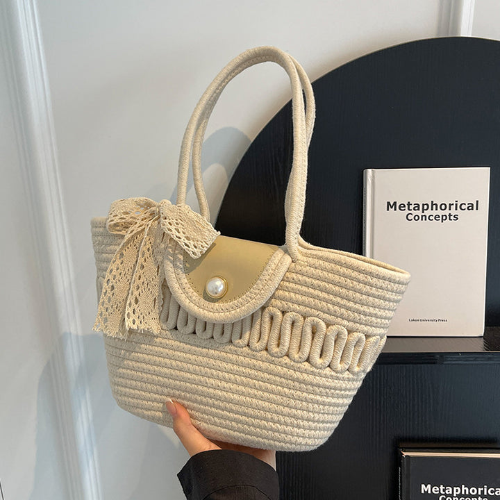 Damen Einkaufstasche mit geflochtenem Design und dekorativem Spitzenband Nord Taschen